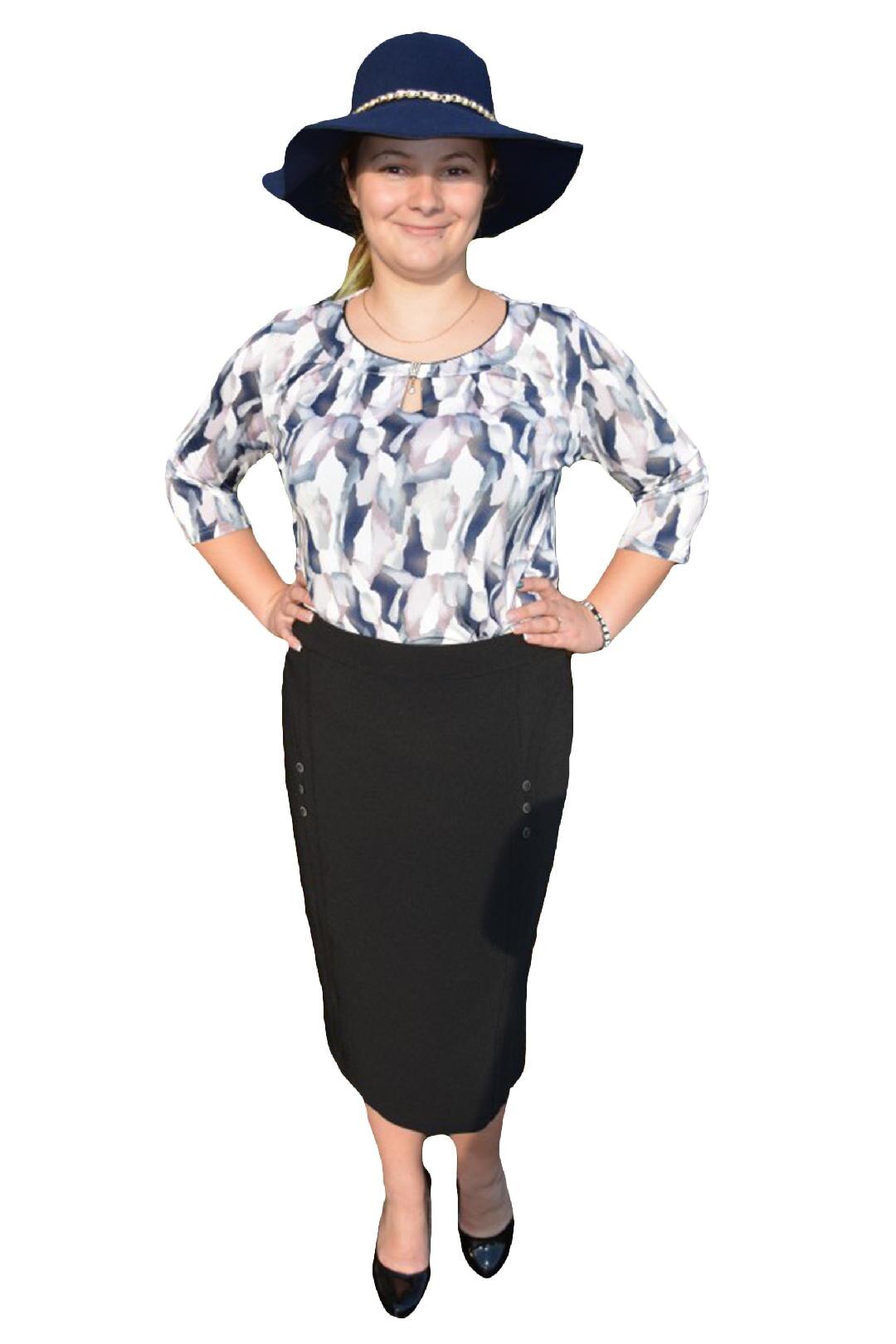 Fusta feminina cu croi usor conic, design deosebit, D&J Exclusive,, Negru