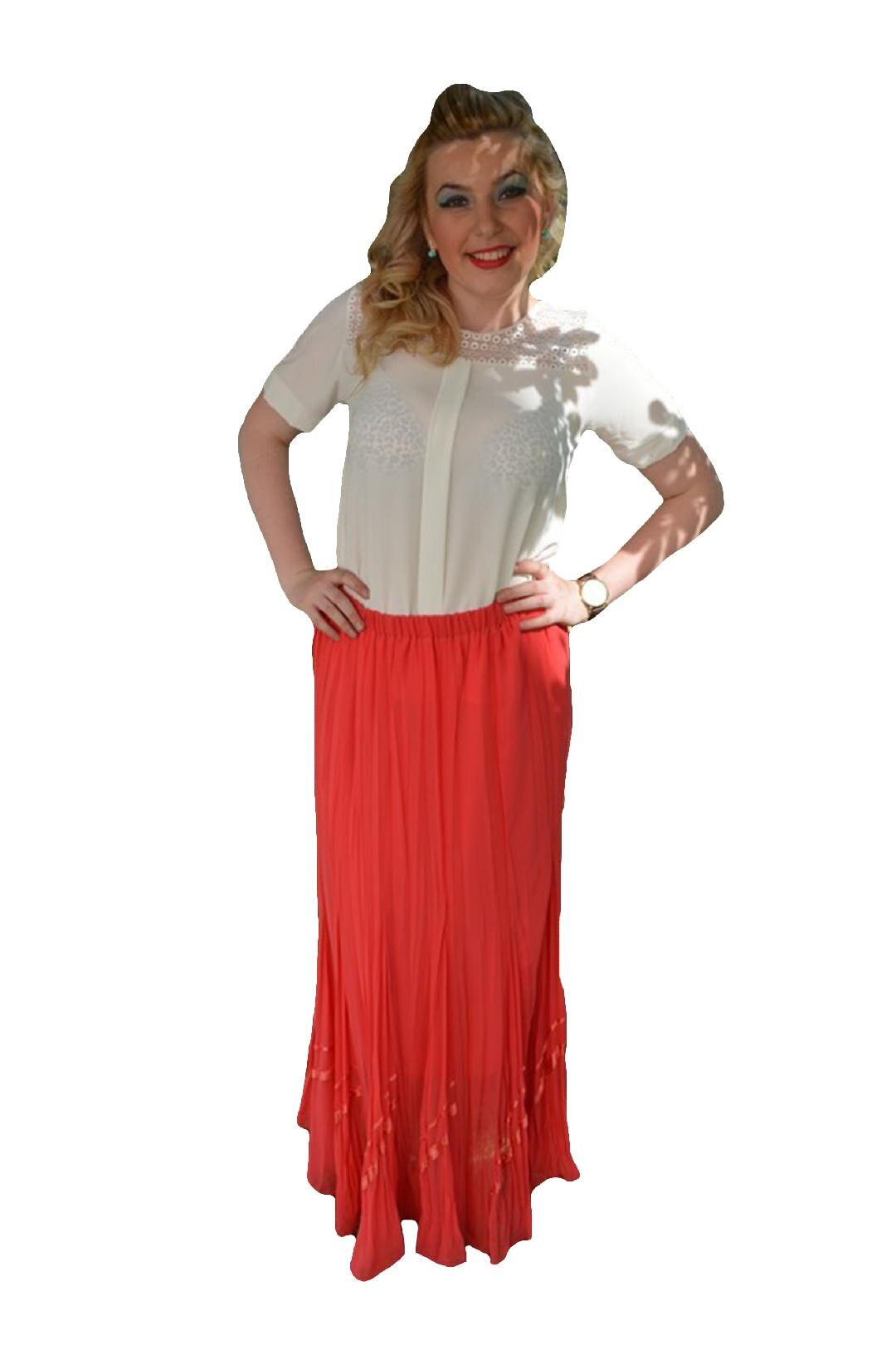 Fusta cu croi lung, design in partea de jos, D&J Exclusive, Corai