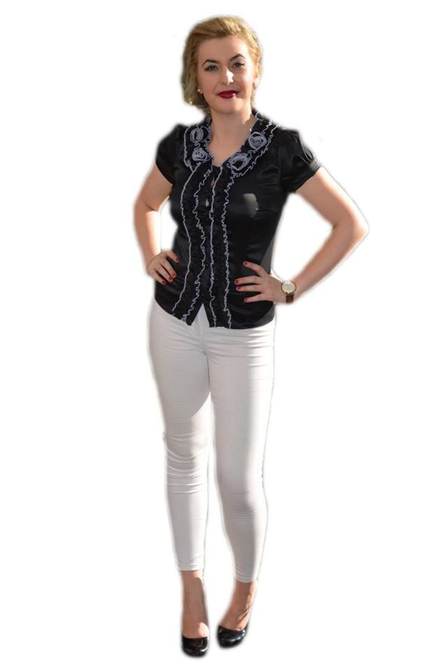 Camasa eleganta cu volanas cret, D&J Exclusive, Negru