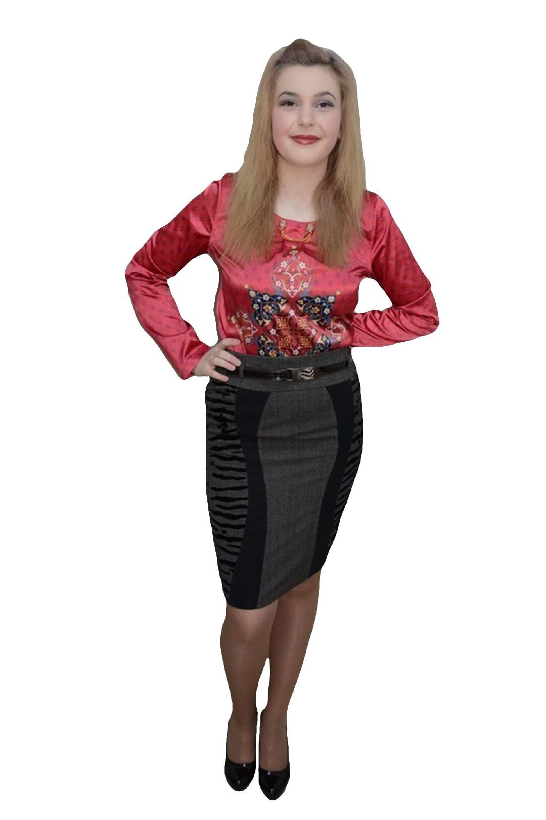 Fusta in tendinte, talie medie, fermoar fin, D&J Exclusive, Gri