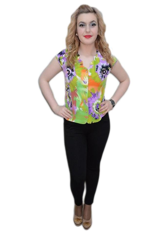 Camasa trendy cu imprimeu floral, D&J Exclusive, Verde/Mov