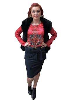 Fusta din stofa, cu design de pliuri mari in fata, D&J Exclusive,, Albastru marin Fusta din stofa, cu design de pliuri mari in fata, D&J Exclusive,, Albastru marin