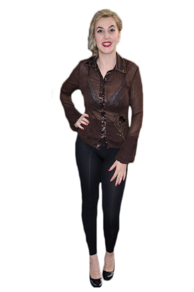 Camasa cu aspect creponat, insertie satinata, D&J Exclusive, Maro