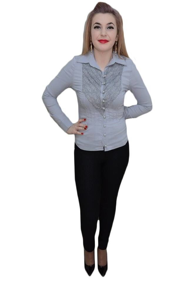 Camasa maneca lunga, design de dantela, D&J Exclusive, Gri