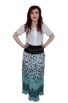 Fusta lunga, plisata, cu imprimeu deosebit , D&J Exclusive, Turcoaz Fusta lunga, plisata, cu imprimeu deosebit , D&J Exclusive, Turcoaz