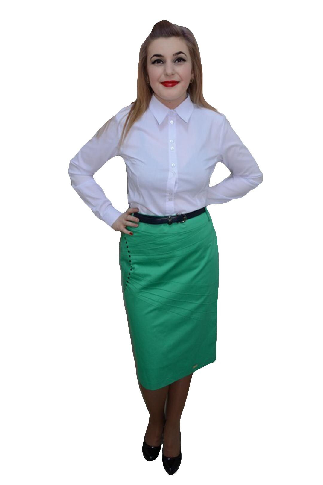 Fusta office deosebita cu model de capse, D&J Exclusive, Verde