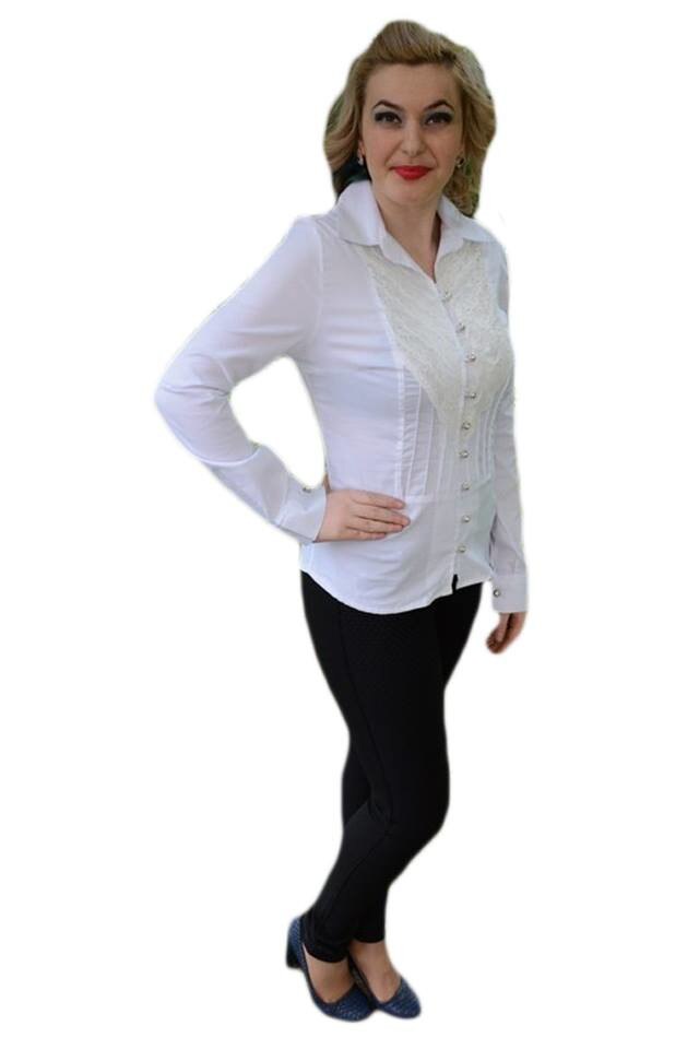 Camasa maneca lunga, design de dantela, D&J Exclusive, Alb