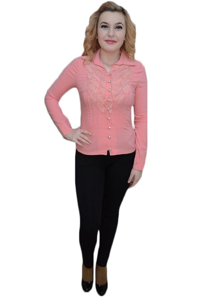 Camasa maneca lunga, design de dantela, D&J Exclusive, Corai