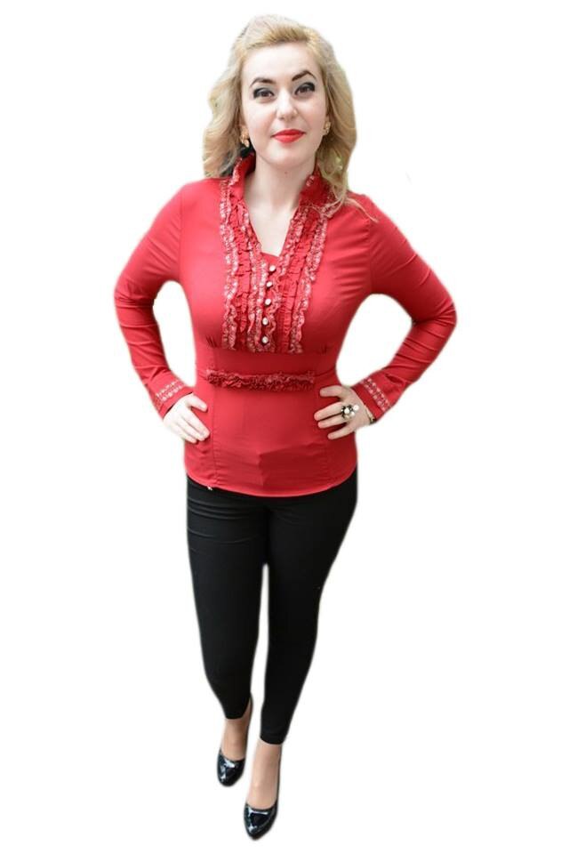 Camasa cambrata cu decolteu in V, D&J Exclusive, Marsala