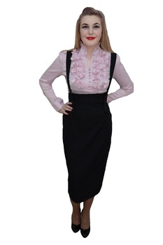 Fusta cu talie inalta, bretele moderne aplicate si nasturi, D&J Exclusive, Negru Fusta cu talie inalta, bretele moderne aplicate si nasturi, D&J Exclusive, Negru