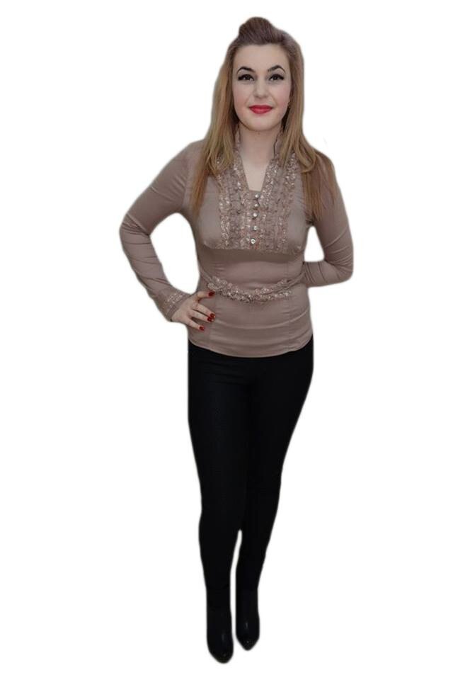 Camasa cambrata cu decolteu in V, D&J Exclusive, Bej