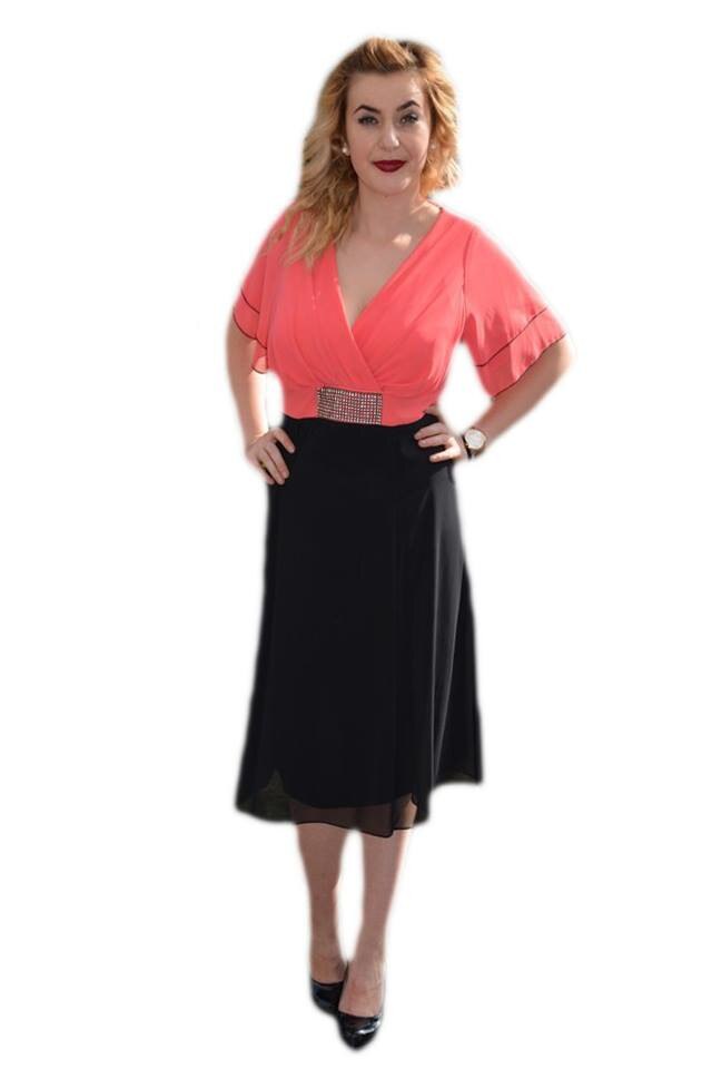 Rochie trendy de ocazie, din voal fin , D&J Exclusive, Negru-corai