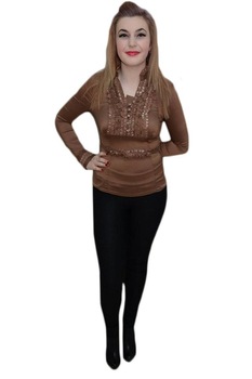 Camasa cambrata cu decolteu in V, D&J Exclusive, Maro Camasa cambrata cu decolteu in V, D&J Exclusive, Maro