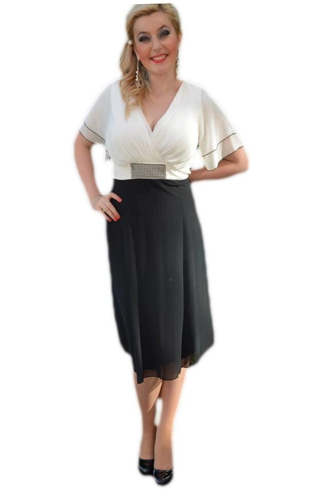 Rochie trendy de ocazie, din voal fin , D&J Exclusive, Negru-Alb