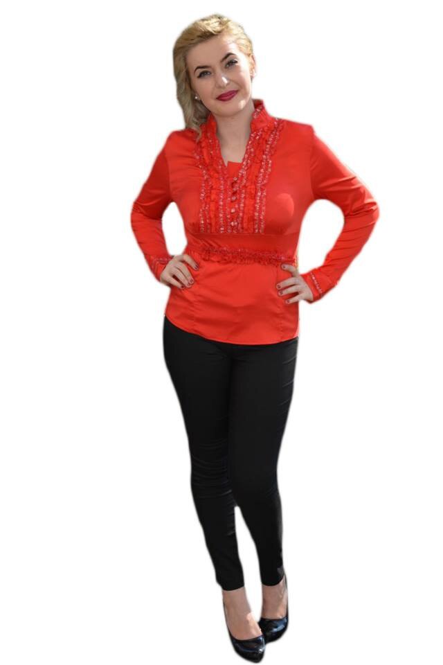 Camasa cambrata cu decolteu in V, D&J Exclusive, Rosu