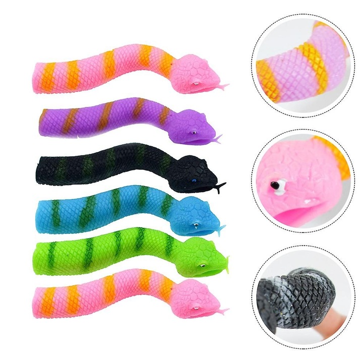 6 db TPR kígyó ujjbáb készlet, többszínű, 12 cm