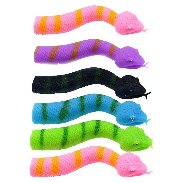 6 db TPR kígyó ujjbáb készlet, többszínű, 12 cm