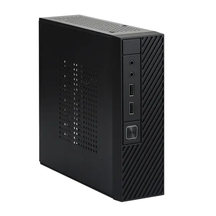 Carcasa Mini-ITX FH06 FRU-CJK0424-260710-446, SGCC, компактна, поддръжка на HDD 2.5", преден I/O 2x USB + аудио жак, черен, 8.07 x 7.48 x 2.36 инча