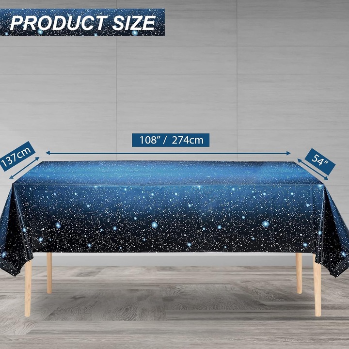 Műanyag asztalterítő csillagos ég mintával, sötétkék, 274 x 137 cm