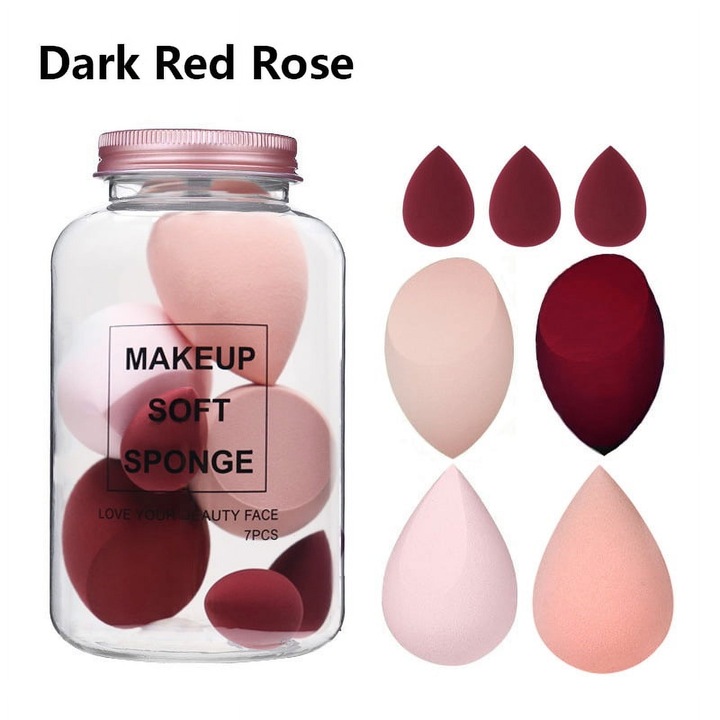 Set bureti de machiaj YANYXR BCS3235315, latex-free, hipoalergenic, cu cutie tip borcan, multicolor, 7 bucati