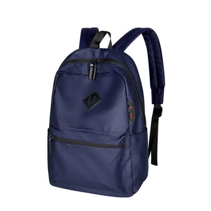 Rucsac din poliester rezistent la apa, pentru laptop 13–15,6 inch, cu port USB extern si jack audio, buzunare multiple, bretele ergonomice captusite, model SJ03, bleumarin, 45 x 30 x 15 cm