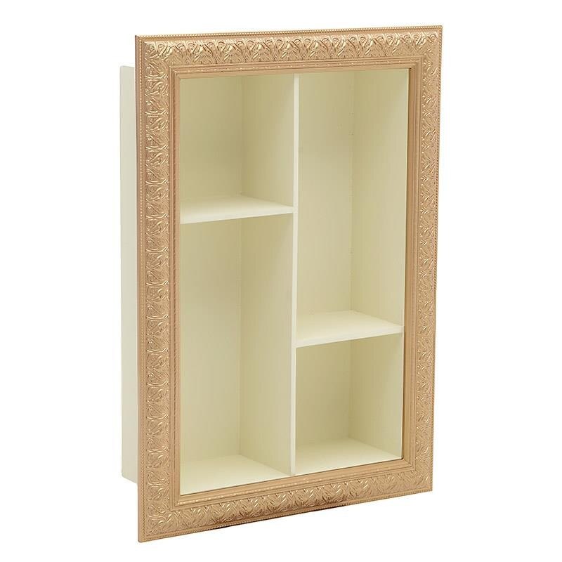 Raft decorativ din lemn de brad in nuante de alb cu rama aurie