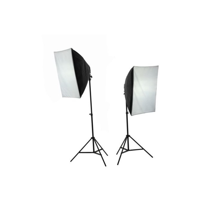 Set de 2 lampi cu lumina continua + Softbox 50x70 +8x 400w, Massa, Negru