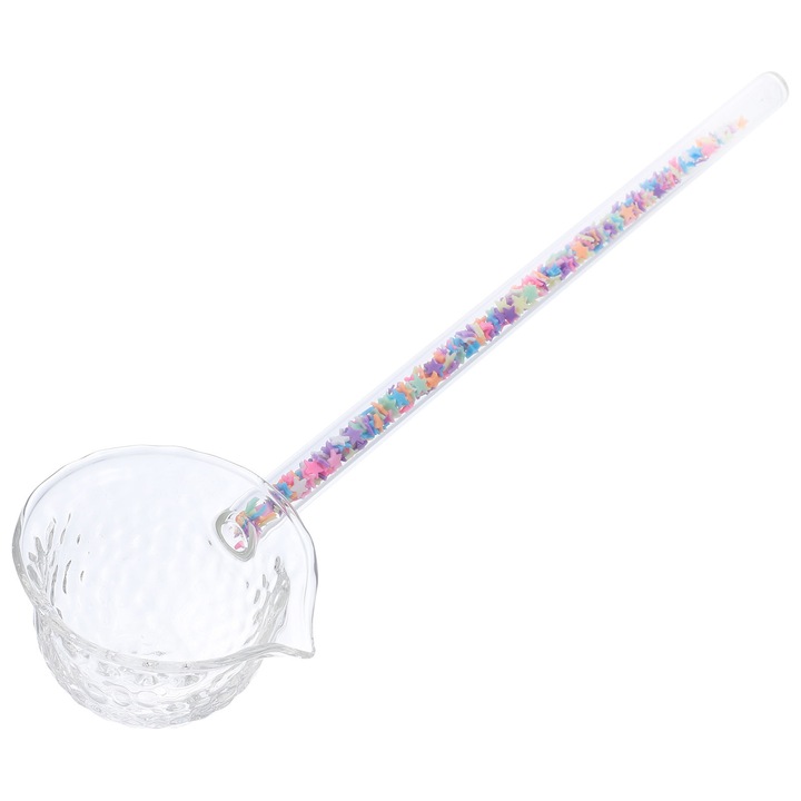 Lingurita pentru ceai YANYXR BCS3237928, sticla cu maner decorat cu stelute multicolore, transparent, 50 ml, 30x7.5x6.8 cm