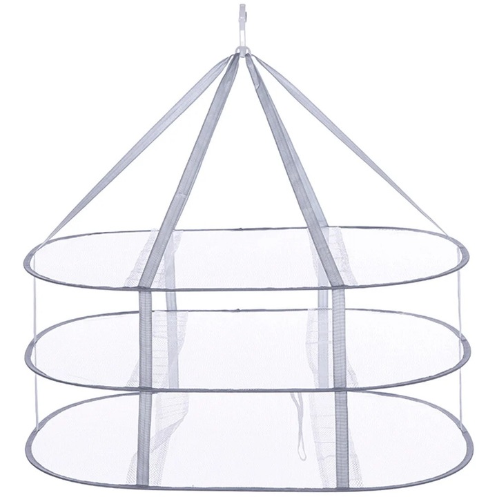 Uscator suspendat pentru haine YANYXR BCS3240004, 3 niveluri, din nailon, pliabil, cu plasa respirabila, alb, 77 x 61 x 39 cm