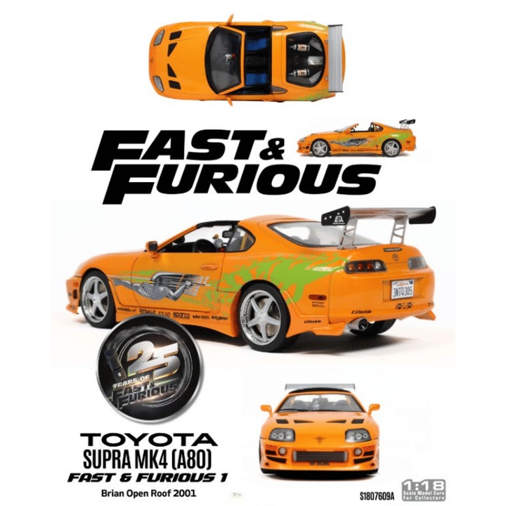 Toyota Supra MK4 (A80) Fast & Furious 1, Brian Open Roof, 2001, 1:18, Solido autómodell