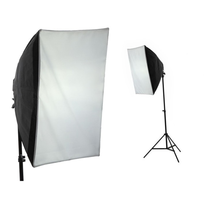 Set studio Softbox Massa, cu lampa, trepied, 2 x bec 125W, 2 x bec 65W​​​​​​​, 50 x 70 cm, 1850W