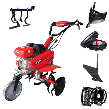 Motosapa H75 Energo, cu roti de cauciuc, plug, prasitoare, rarira si roti metalice cu manicot suplimentar Motosapa H75 Energo, cu roti de cauciuc, plug, prasitoare, rarira si roti metalice cu manicot suplimentar