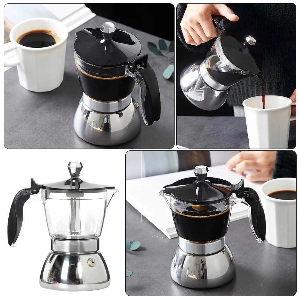 Cafetiera ZYBLSSBB LSM3515-BCS0119662, otel inoxidabil cu rezervor din plastic si maner anti-ardere, 200 ml