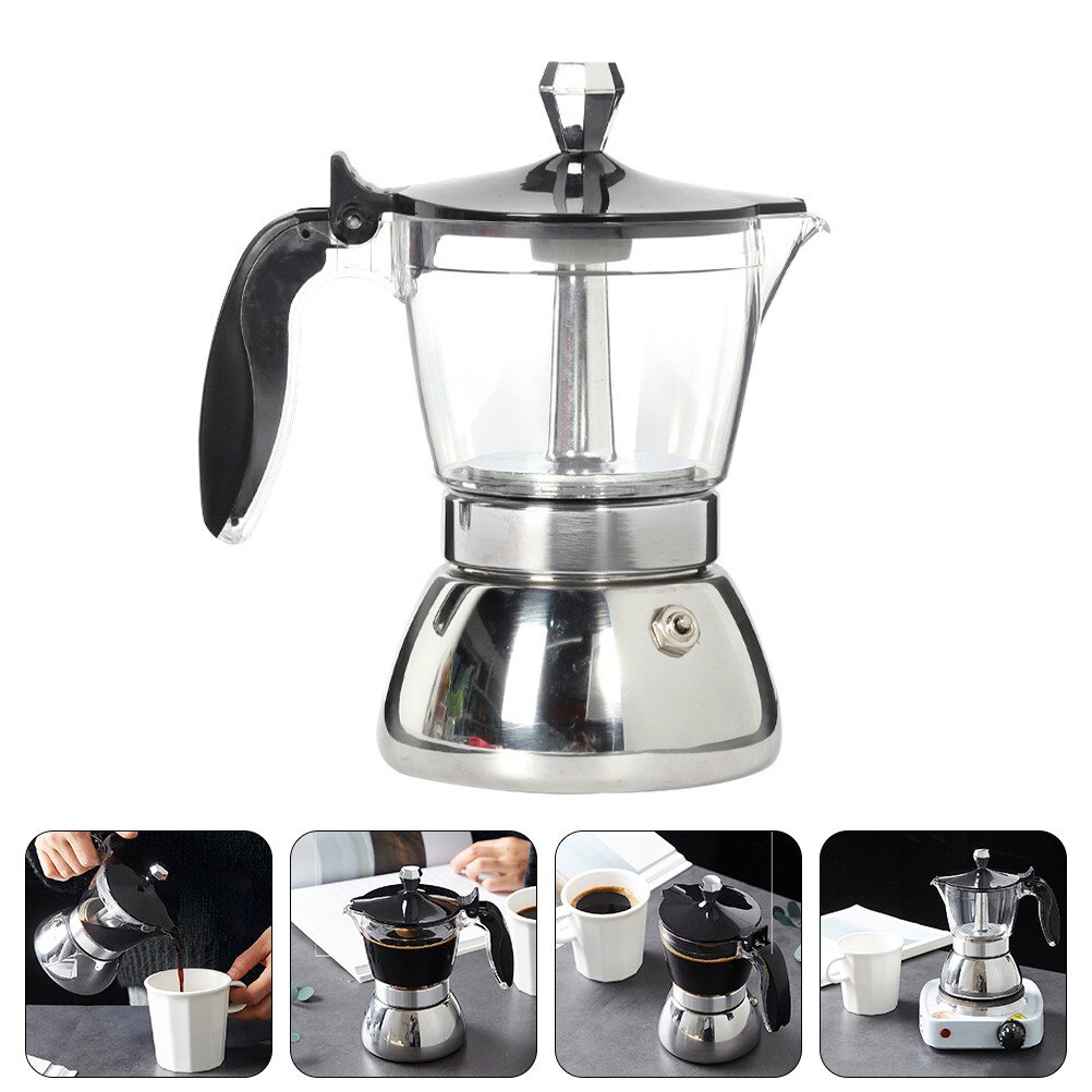 Cafetiera ZYBLSSBB LSM3515-BCS0119662, otel inoxidabil cu rezervor din plastic si maner anti-ardere, 200 ml