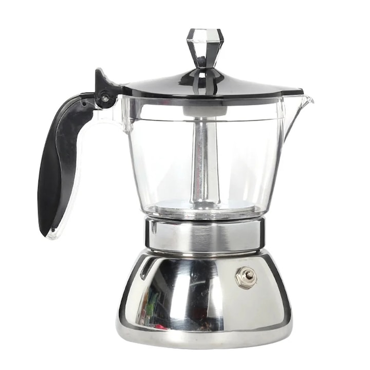 Cafetiera ZYBLSSBB LSM3515-BCS0119662, otel inoxidabil cu rezervor din plastic si maner anti-ardere, 200 ml