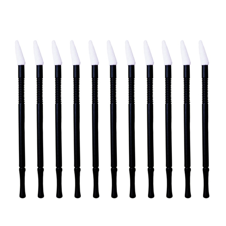 Aplicator pentru buze de unica folosinta YANYXR BCS3241672, varf oblic din nylon, maner plastic, negru/alb, 100 buc., 9,2 cm