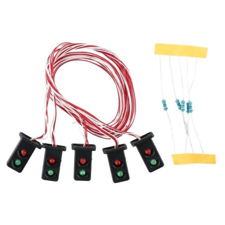 Светофари модел HO/OO 1:87 K0345-0807-TDCJ-xw3218, комплект 5 бр., червен/зелен LED, 20 мм, пластмаса