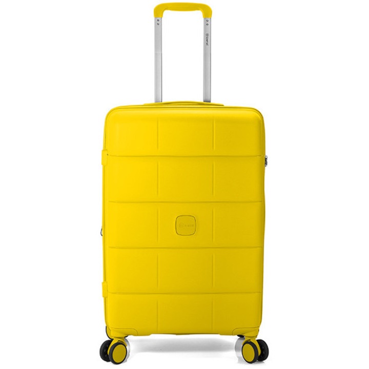 Bővíthető kabinbőrönd 55x36x22 cm, polipropilén, 4 db 360°-os kerék, TSA számzár, Benzi BZ 5901, sárga