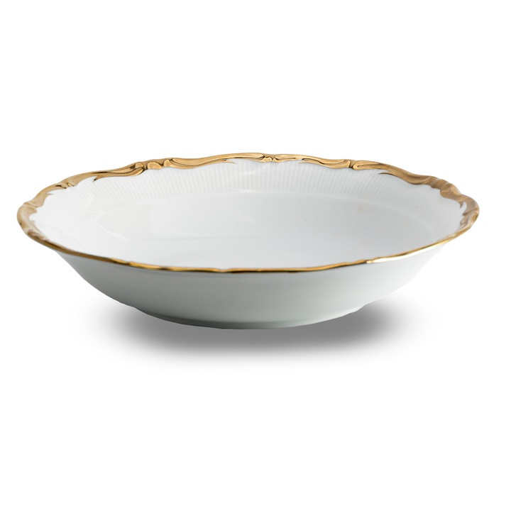 Mélytányér porcelánból, 23 cm, fehér arany szegéllyel, elegáns design