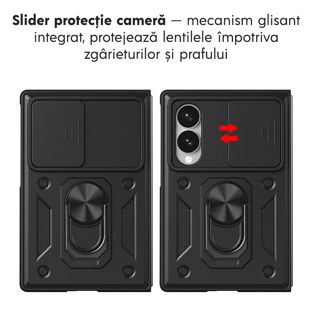 Husa pentru Samsung Galaxy Z Fold 8 cu inel rotativ 360 Daden, Camshield series, Hybrid Antisoc, Slider pentru protectia camerei, Auriu