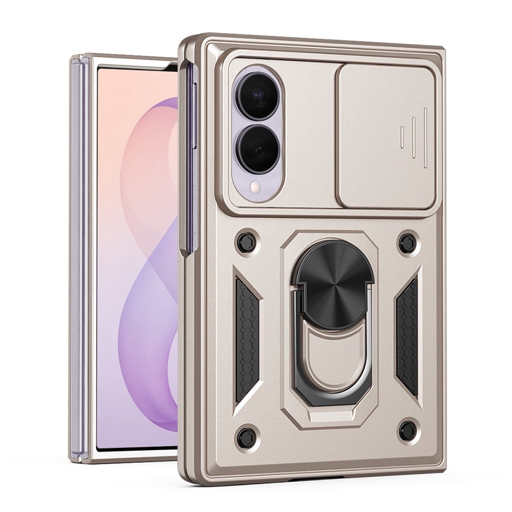 Husa pentru Samsung Galaxy Z Fold 8 cu inel rotativ 360 Daden, Camshield series, Hybrid Antisoc, Slider pentru protectia camerei, Auriu