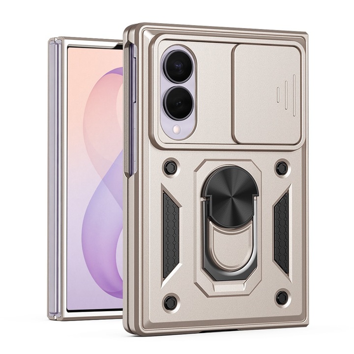 Husa pentru Samsung Galaxy Z Fold 8 cu inel rotativ 360 Daden, Camshield series, Hybrid Antisoc, Slider pentru protectia camerei, Auriu