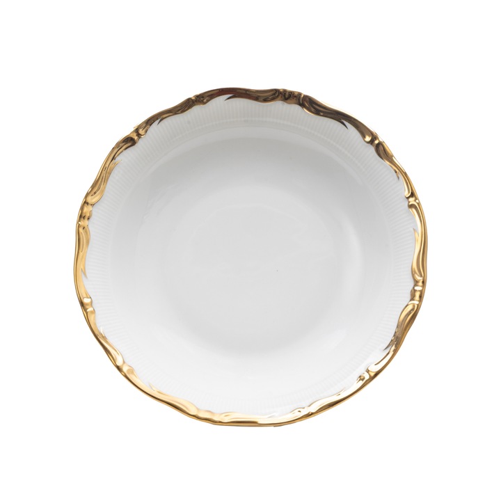 Mélytányér porcelánból, 20.5 cm, fehér arany szegéllyel, elegáns design
