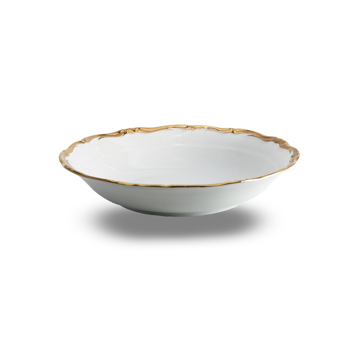 Mélytányér porcelánból, 20.5 cm, fehér arany szegéllyel, elegáns design