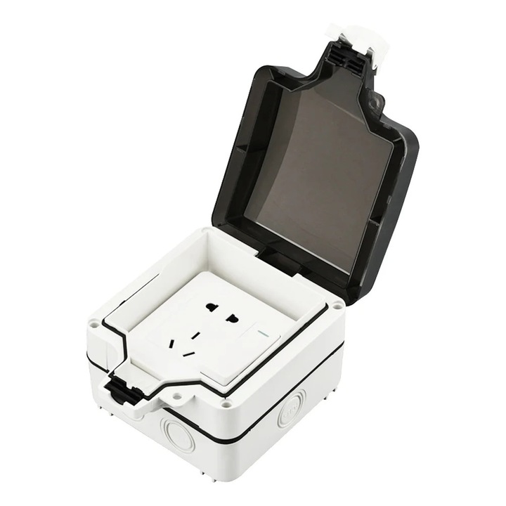 Cutie etansa pentru priza si intrerupator Yanyxr BCS3244972, IP66, PC/ABS, capac basculant transparent, alb/negru, 11.8 x 11.5 x 9.2 cm