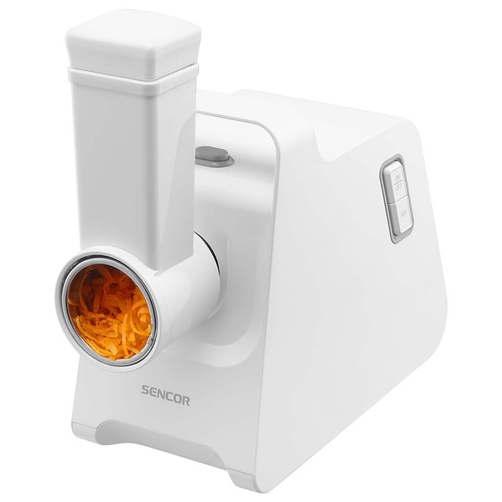 Masina de tocat carne Sencor, 1400W, Capacitate 100 kg/h, 3 Site, Accesoriu carnati/Kubbe, Razatoare inclusa, Alb