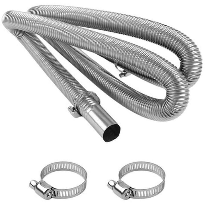 Tub de evacuare flexibil pentru incalzitor diesel FG123K0225-260806-519, otel inoxidabil, O 1" (ID), 47.2" lungime, argintiu, include 2 coliere