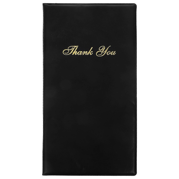 Prezentator pentru bonuri din PVC, multi‑functional cu text "Thank You" auriu, negru, 25.5 x 14 x 1 cm