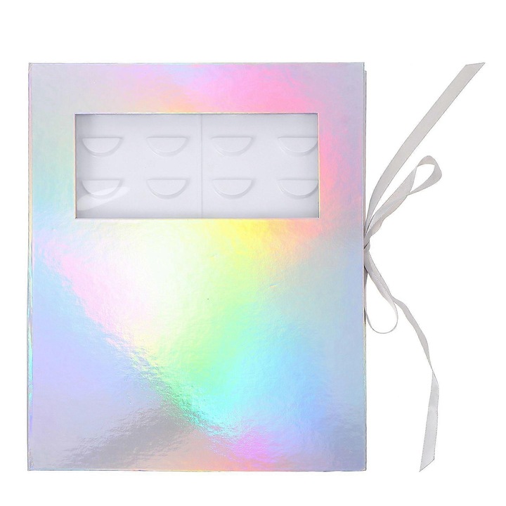 Cutie de depozitare pentru gene false din carton cu fereastra, irizat, pentru 16 perechi, 27 x 22 x 2.5 cm