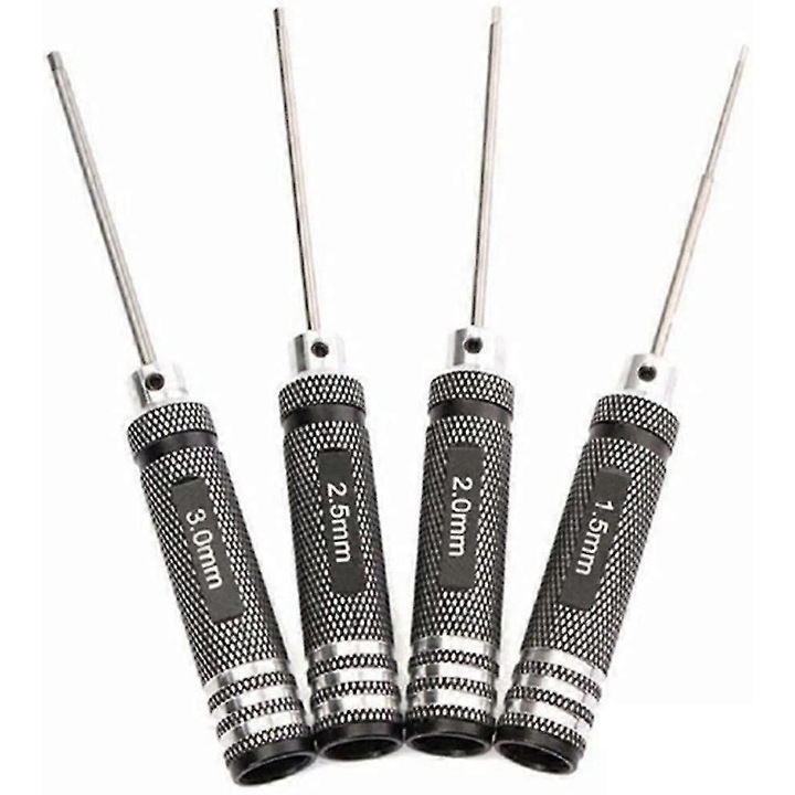 Set surubelnite hexagonale pentru RC FG123K0225-260806-1518, 1.5/2.0/2.5/3.0 mm, varf HSS, maner antiderapant metal/plastic, negru/argintiu